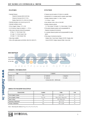 IZ0066 datasheet - DOT MATRIX LCD CONTROLLER & DRIVER