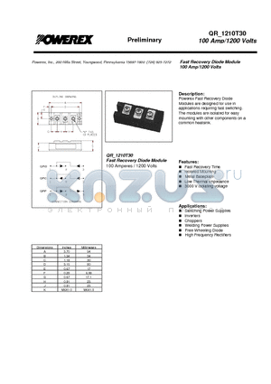 QR1210T30 datasheet - Fast Recovery Diode Module (100 Amp/1200 Volts)