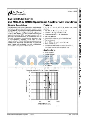 LMH6601MG datasheet - 250 MHz, 2.4V CMOS Operational Amplifier with Shutdown