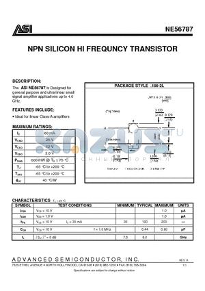 NE56787 datasheet - NPN SILICON HI FREQUNCY TRANSISTOR