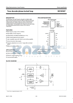 NE567F datasheet - Tone decoder/phase-locked loop