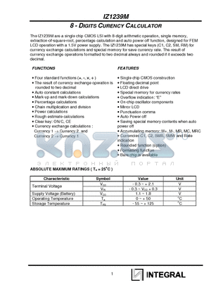 IZ1239M datasheet - 8 - DIGITS CURENCY CALCULATOR