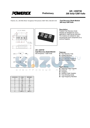 QRC1230T30 datasheet - Fast Recovery Diode Module (300 Amp/1200 Volts)