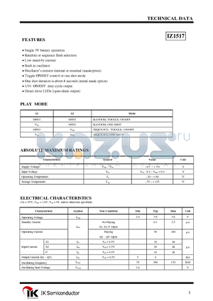 IZ1517 datasheet - Single 3V battery operation