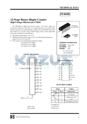 IZ4040B datasheet - 12-Stage Binary Ripple Counter