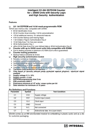 IZ4436 datasheet - Intelligent 221-Bit EEPROM Counter for > 20000 Units with Security Logic and High Security Authentication