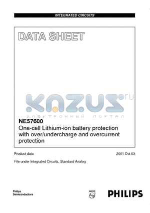 NE57600 datasheet - One-cell Lithium-ion battery protection with over/undercharge and overcurrent protection