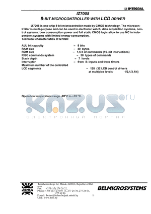 IZ7008 datasheet - 8-BIT MICROCONTROLLER WITH LCD DRIVER