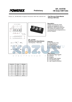 QRD1410T30 datasheet - Fast Recovery Diode Module (100 Amp/1400 Volts)