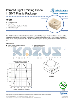 OP280 datasheet - Infrared Light Emitting Diode in SMT Plastic Package