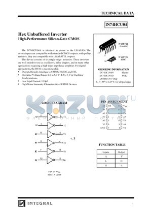 IZ74HCU04 datasheet - Hex Unbuffered Inverter High-Performance Silicon-Gate CMOS