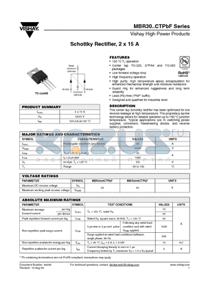 MBR3035CTPBF datasheet - Schottky Rectifier, 2 x 15 A
