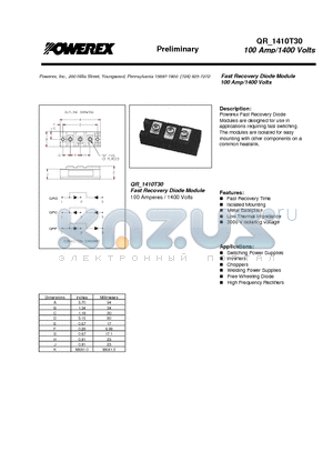 QRF1410T30 datasheet - Fast Recovery Diode Module (100 Amp/1400 Volts)
