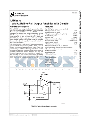 LMH6639MA datasheet - 190MHz Rail-to-Rail Output Amplifier with Disable