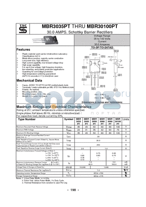 MBR3035PT datasheet - 30.0 AMPS. Schottky Barrier Rectifiers