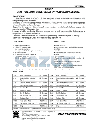 IZ8057 datasheet - MULTI MELODY GENERATOR WITH ACCOMPANEMENT