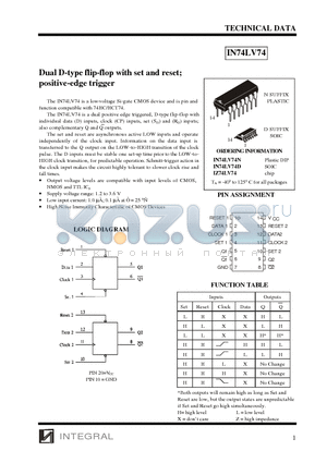 IZ74LV74 datasheet - Dual D-type flip-flop with set and reset; positive-edge trigger