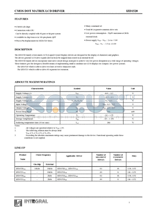 IZD1520 datasheet - CMOS DOT MATRIX LCD DRIVER