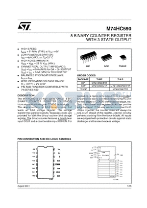 M74HC590RM13TR datasheet - 8 BINARY COUNTER REGISTER WITH 3 STATE OUTPUT