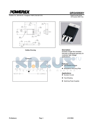 QRS4506001 datasheet - Single Discrete Diode 60 Amperes /4500 Volts