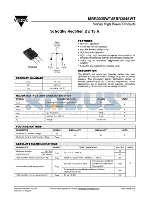MBR3035WT datasheet - Schottky Rectifier, 2 x 15 A