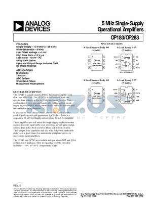 OP283 datasheet - 5 MHz Single-Supply Operational Amplifiers