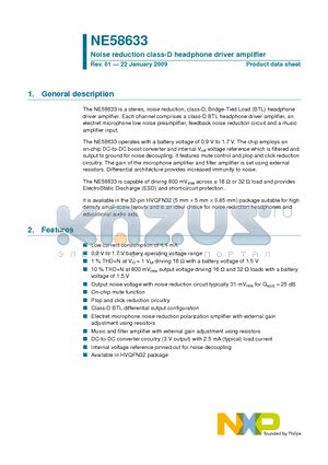 NE58633 datasheet - Noise reduction class-D headphone driver amplifier