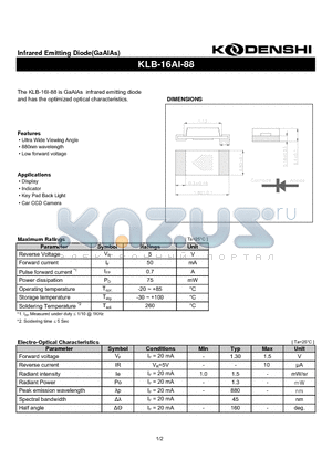 KLB-16AI-88 datasheet - Infrared Emitting Diode(GaAlAs)