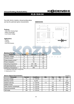 KLB-16AI-94 datasheet - Infrared Emitting Diode(GaAlAs)