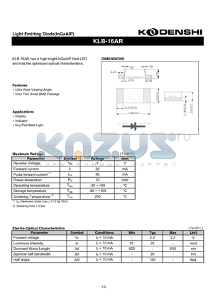 KLB-16AR datasheet - Light Emitting Diode(InGaAlP)