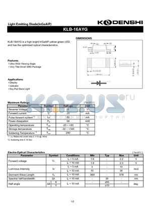 KLB-16AYG datasheet - Light Emitting Diode(InGaAlP)