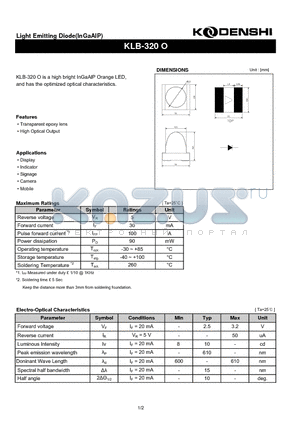 KLB-320O datasheet - Light Emitting Diode(InGaAlP)