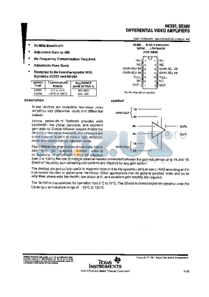 NE592 datasheet - differential video amplififiers