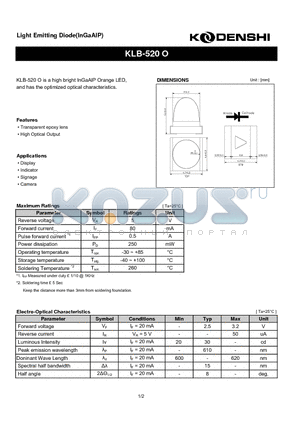 KLB-520O datasheet - Light Emitting Diode(InGaAlP)