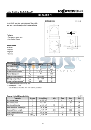 KLB-520R datasheet - Light Emitting Diode(InGaAlP)