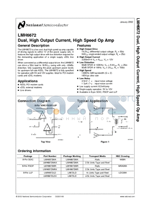 LMH6672LDX datasheet - Dual, High Output Current, High Speed Op Amp