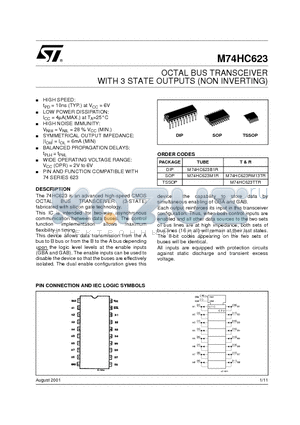 M74HC623 datasheet - OCTAL BUS TRANSCEIVER WITH 3 STATE OUTPUTS (NON INVERTING)