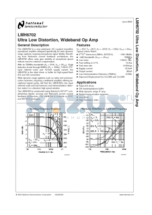 LMH6702MFX datasheet - Ultra Low Distortion, Wideband Op Amp