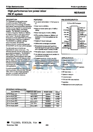 NE605 datasheet - HIGH PERFORMANCE LOW POWER MIXER FM IF SYSTEM