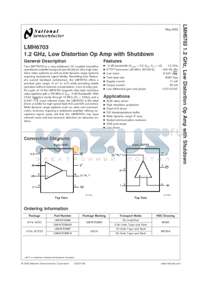 LMH6703MFX datasheet - 1.2 GHz, Low Distortion Op Amp with Shutdown