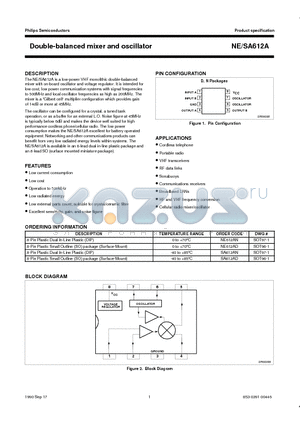 NE612A datasheet - Double-balanced mixer and oscillator