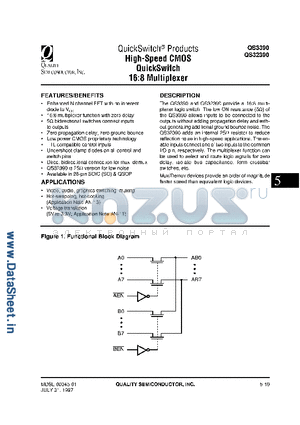 QS32390 datasheet - High-Speed CMOS QuickSwitch 16:8 Multiplexer