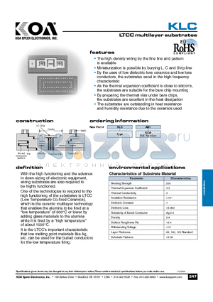 KLCAB1 datasheet - LTCC multilayer substrates