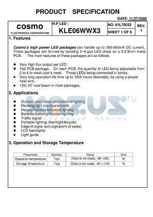 KLE06WWX3 datasheet - Cosmos high power LED packages can handle up to 350-500mA DC current