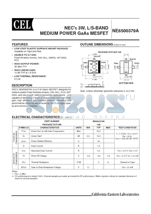 NE6500379A datasheet - 3W, L/S-BAND MEDIUM POWER GaAs MESFET