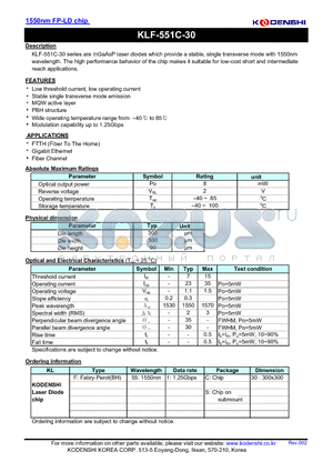 KLF-311C-30 datasheet - 1550nm FP-LD chip