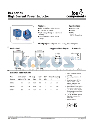 I03-142-1 datasheet - High Current Power Inductor