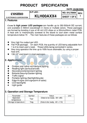 KLH00AXX4 datasheet - Cosmos high power LED packages can handle up to 350-500mA DC current