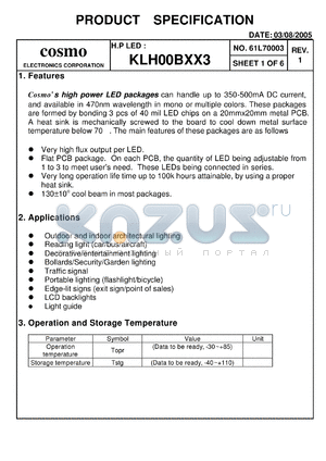 KLH00BXX3 datasheet - Cosmos high power LED packages can handle up to 350-500mA DC current