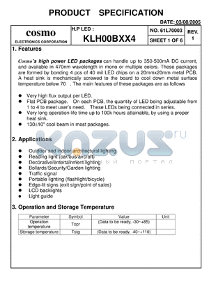KLH00BXX4 datasheet - Cosmos high power LED packages can handle up to 350-500mA DC current